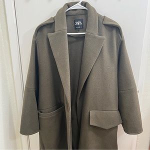 Zara Green dark Khaki wool coat with belt size s